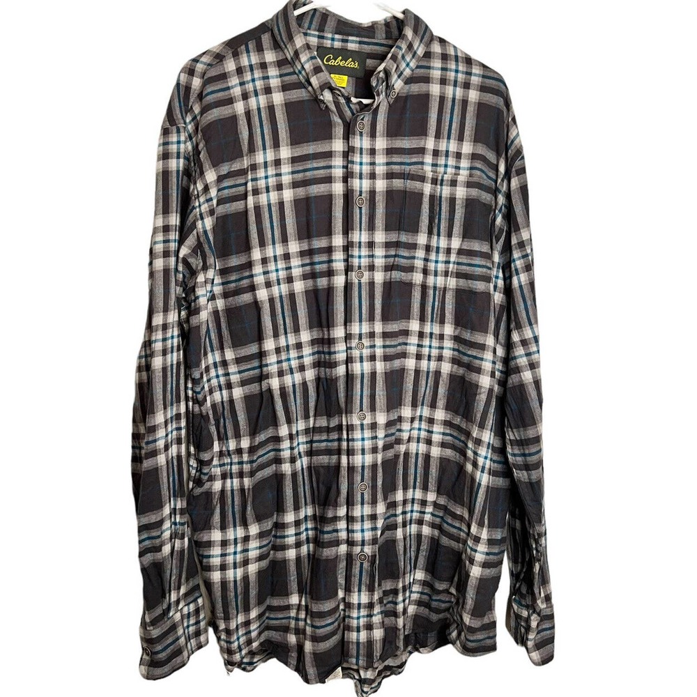 Cabela's‎ Heavy Flannel Brown Plaid Shirt Mens XL Tall Button Long Sleeve